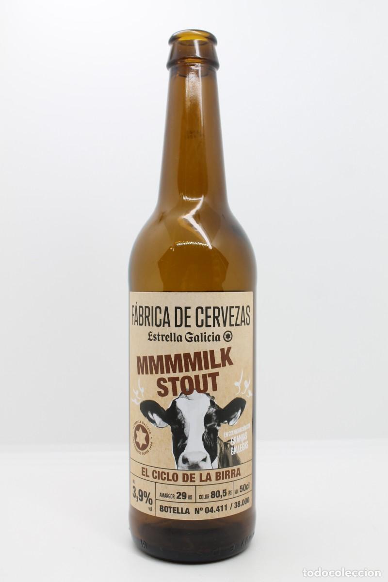 Coleccionismo de cervezas: botella vac&iacute;a cerveza ESTRELLA GALICIA MMMILK STOUT N&ordm;04411 / 38000 biere beer birra cerveja Espa&ntilde;a
