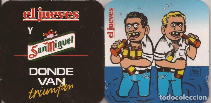 Coleccionismo de cervezas: POSAVASOS-COASTERS, EL JUEVES Y SAN MIGUEL, DONDE VAN, TRIUNFAN, CART&Oacute;N