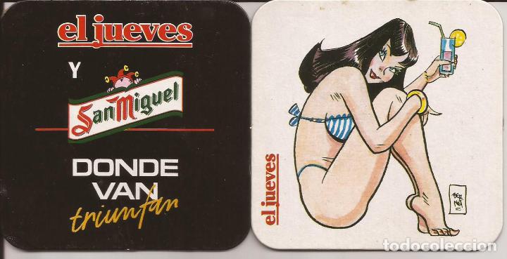 Coleccionismo de cervezas: POSAVASOS-COASTERS, EL JUEVES Y SAN MIGUEL, DONDE VAN, TRIUNFAN, CART&Oacute;N