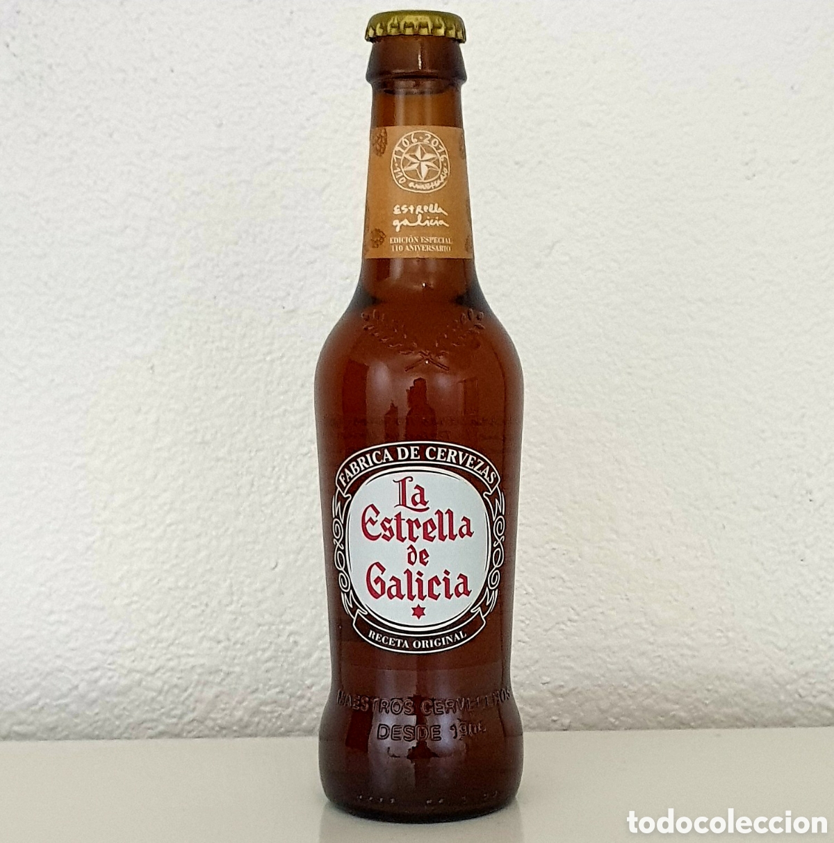 Coleccionismo de cervezas: Botella Cerveza - Espa&ntilde;a - Estrella Galicia - Edici&oacute;n Limitada 110 Aniversario - Cristal - (Llena)