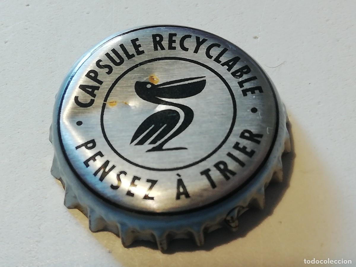Colecionismo de cervejas: Chapa tap&oacute;n corona de la cerveza francesa PELFORTH 'CAPSULE RECYCLABLE - PENSEZ A TRIER'