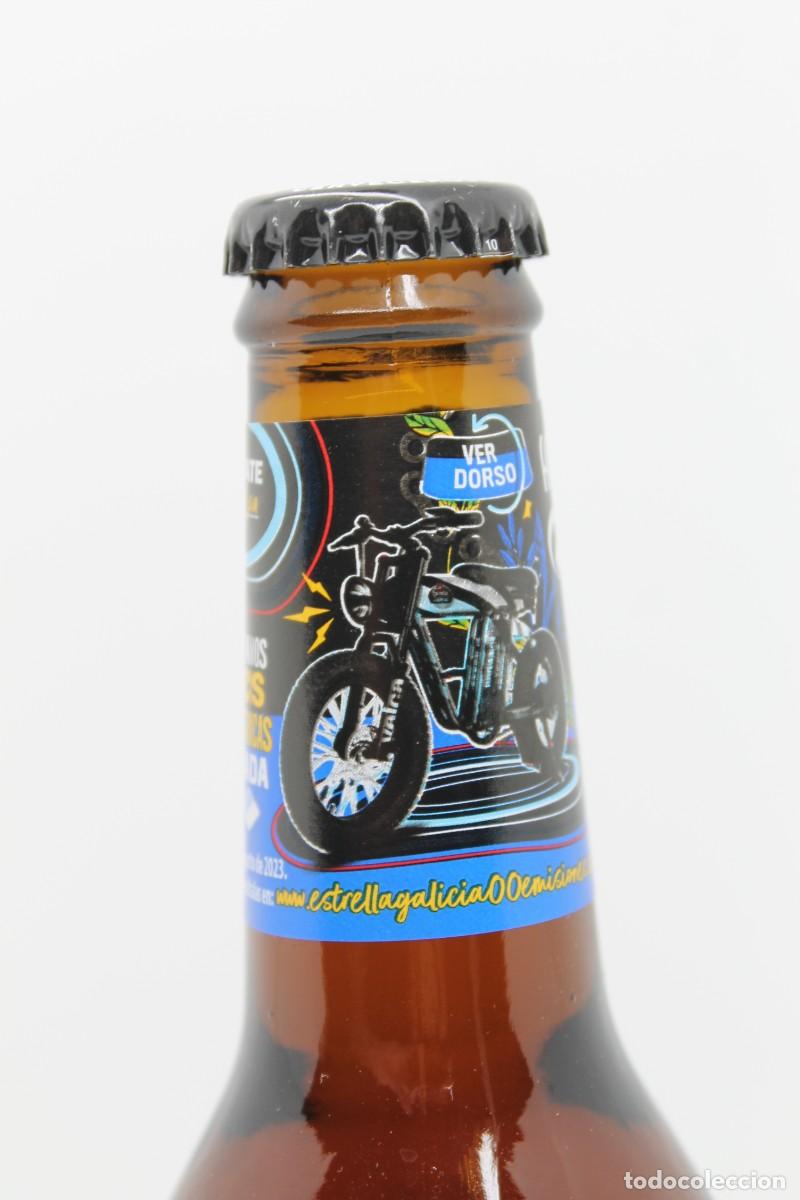 Coleccionismo de cervezas: botella llena cerveza ESTRELLA GALICIA TOSTADA 0,0 25cl BICICLETA ELECTRICA biere beer birra cerveja