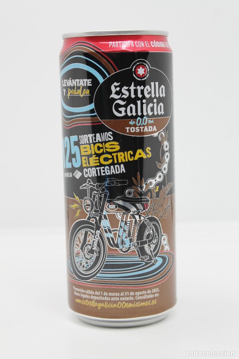 Coleccionismo de cervezas: lata LLENA cerveza ESTRELLA GALICIA 0,0 TOSTADA BICIS ELECTRICAS ESPA&Ntilde;A beer birra bier