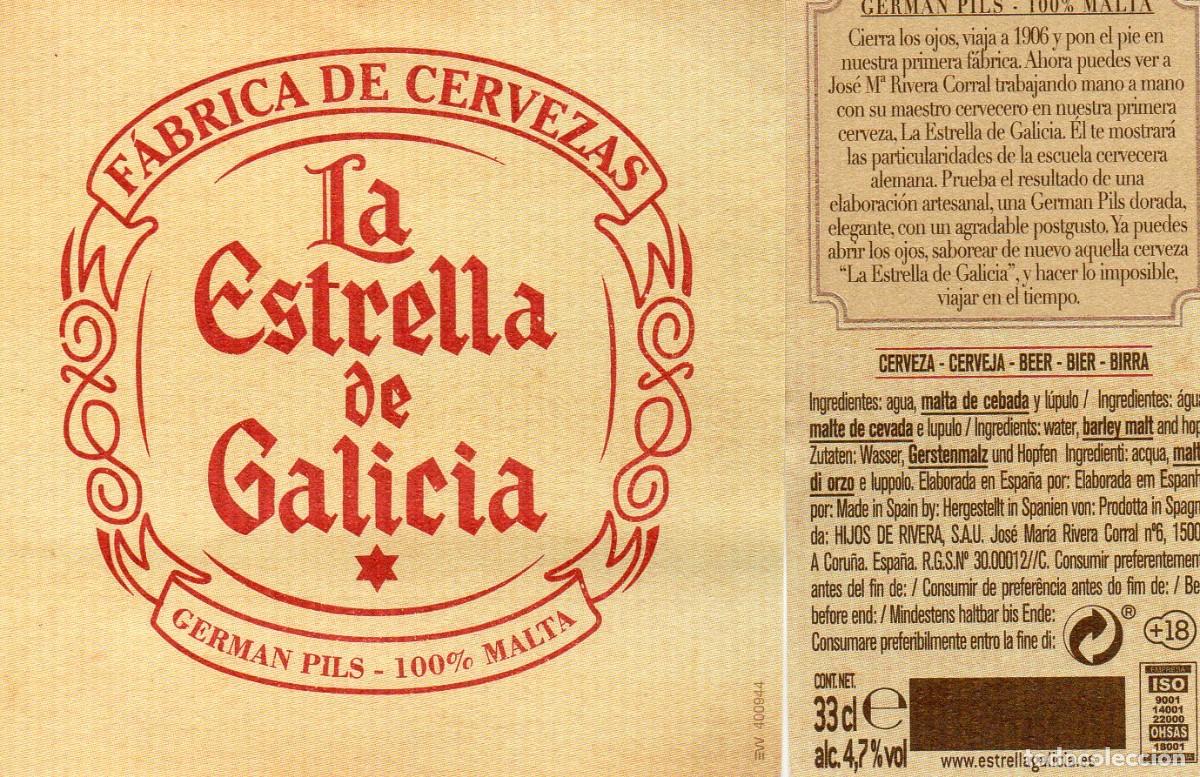 Coleccionismo de cervezas: ETIQUETA ESTRELLA GALICIA