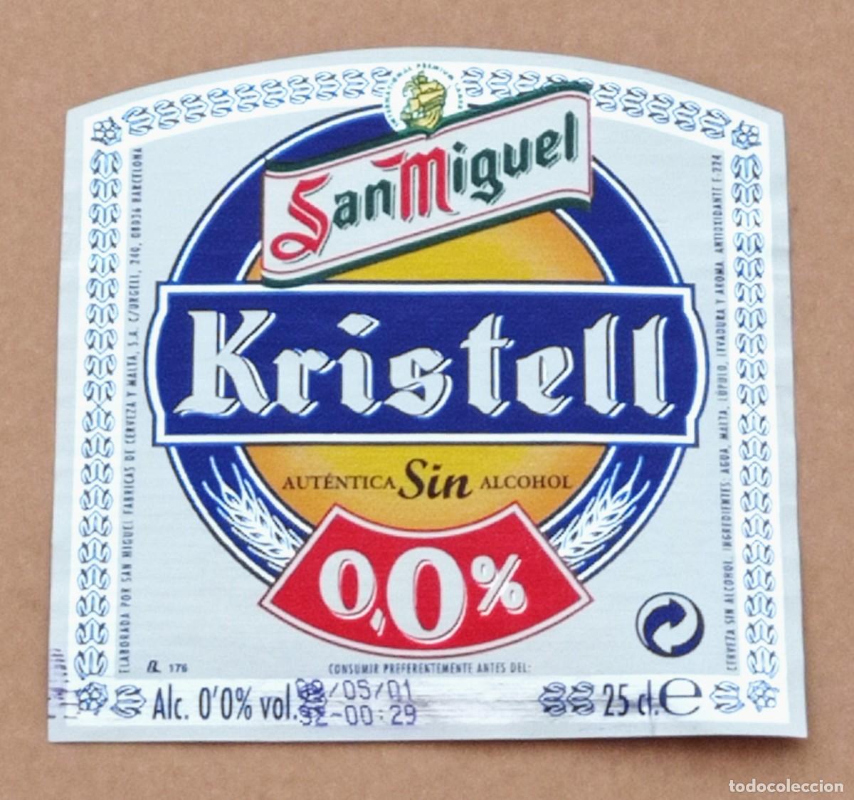 Coleccionismo de cervezas: ETIQUETA DE CERVEZA SAN MIGUEL KRISTELL 0,0% ALCOHOL (ESPA&Ntilde;A)