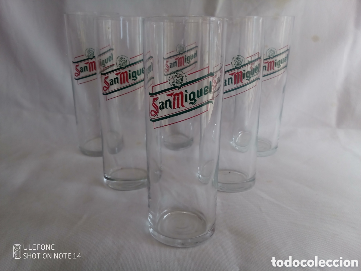 Coleccionismo de cervezas: LOTE SEIS VASOS TUBO CERVEZA SAN MIGUEL