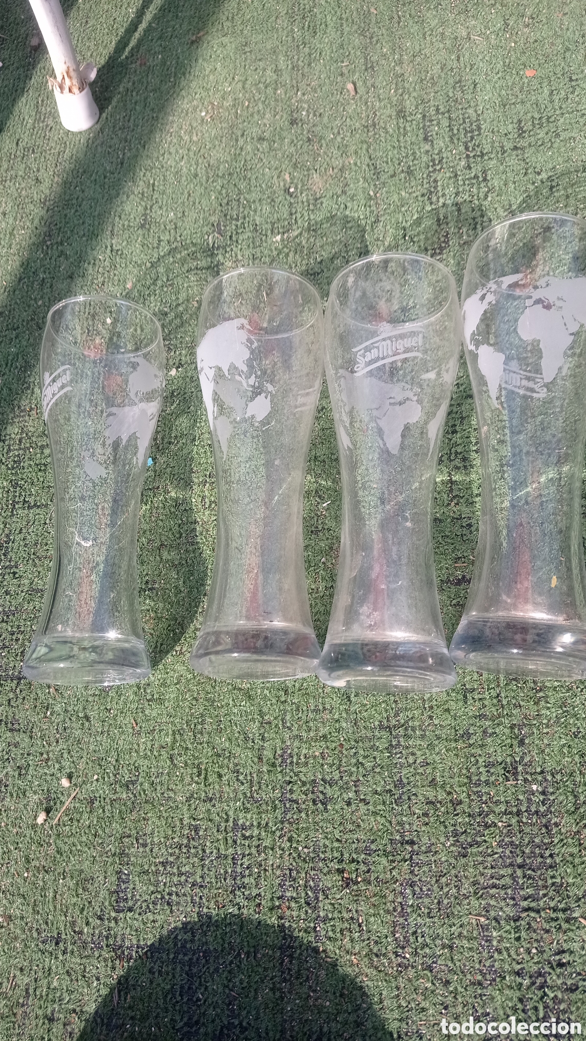 Coleccionismo de cervezas: Lote Vasos cerveza San Miguel mapa mundial