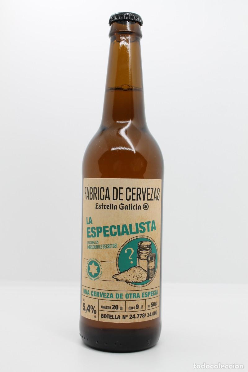 Coleccionismo de cervezas: botella llena cerveza ESTRELLA GALICIA LA ESPECIALISTA N&ordm;24778/34000 biere beer birra cerveja Espa&ntilde;a