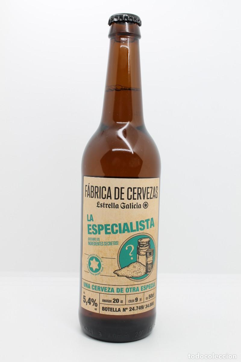 Coleccionismo de cervezas: botella llena cerveza ESTRELLA GALICIA LA ESPECIALISTA N&ordm;24749/34000 biere beer birra cerveja Espa&ntilde;a