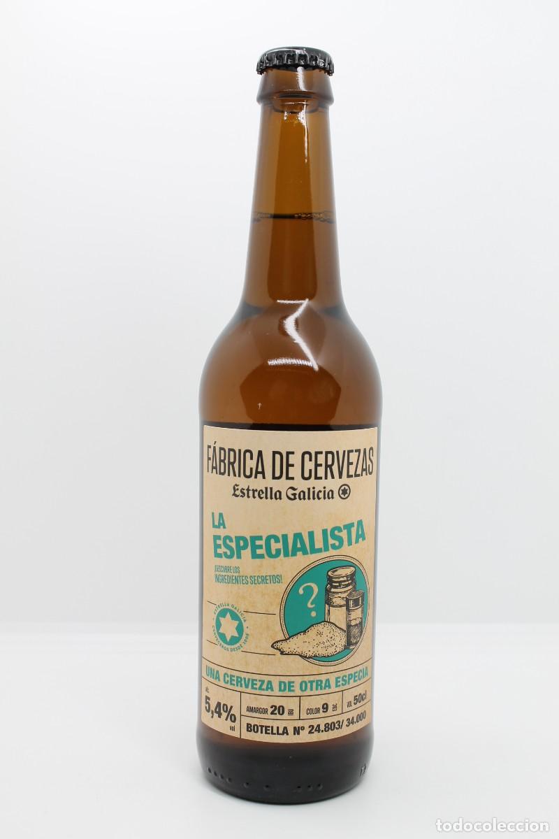 Coleccionismo de cervezas: botella llena cerveza ESTRELLA GALICIA LA ESPECIALISTA N&ordm;24803/34000 biere beer birra cerveja Espa&ntilde;a