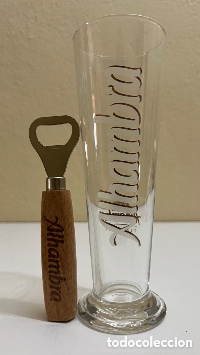 Coleccionismo de cervezas: VASO Y ABRIDOR CERVEZA ALHAMBRA