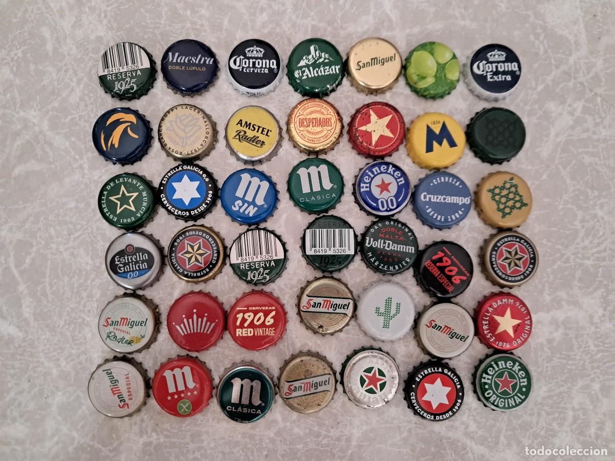 Coleccionismo de cervezas: lote de 42 chapas tap&oacute;n corona de cerveza.