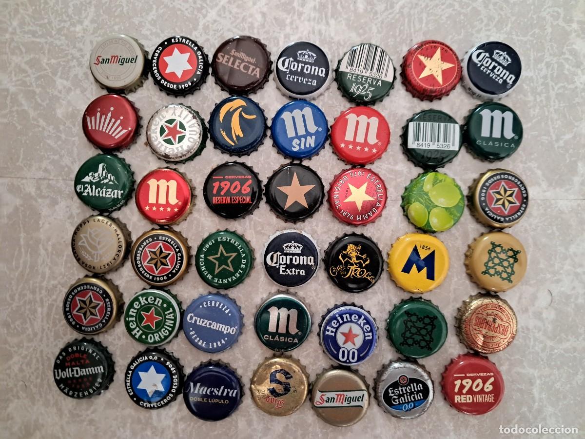 Coleccionismo de cervezas: lote de 42 chapas tap&oacute;n corona de cerveza.