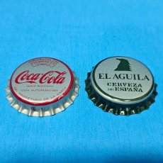 Coleccionismo de cervezas: LOTE DE 2 CHAPAS TAPON DE COCA COLA COLEBEGA, VALENCIA Y EL AGUILA, CERVEZA DE ESPAÑA, NUEVOS