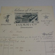 Coleccionismo de cervezas: (M) FACTURA FÁBRICA DE CERVEZA DAMM Y CIA BARCELONA AÑO 1891 - 21,5X14CM, SEÑALES DE USO