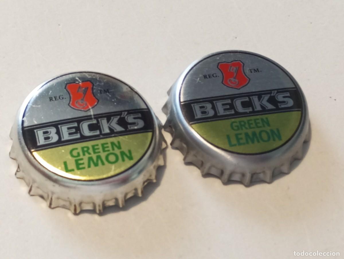 Collectable Beer: Lote de 2 chapas tap&oacute;n corona de DIFERENTE tonalidad de la cerveza alemana BECK'S GREEN LEMON