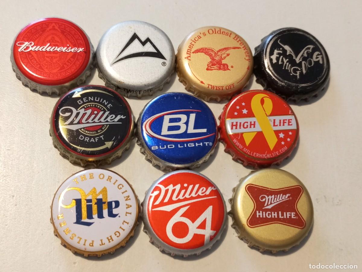 Collectionnisme de bi&egrave;res: Lote de 10 chapas tap&oacute;n corona diferentes de cervezas de EE.UU. (II)