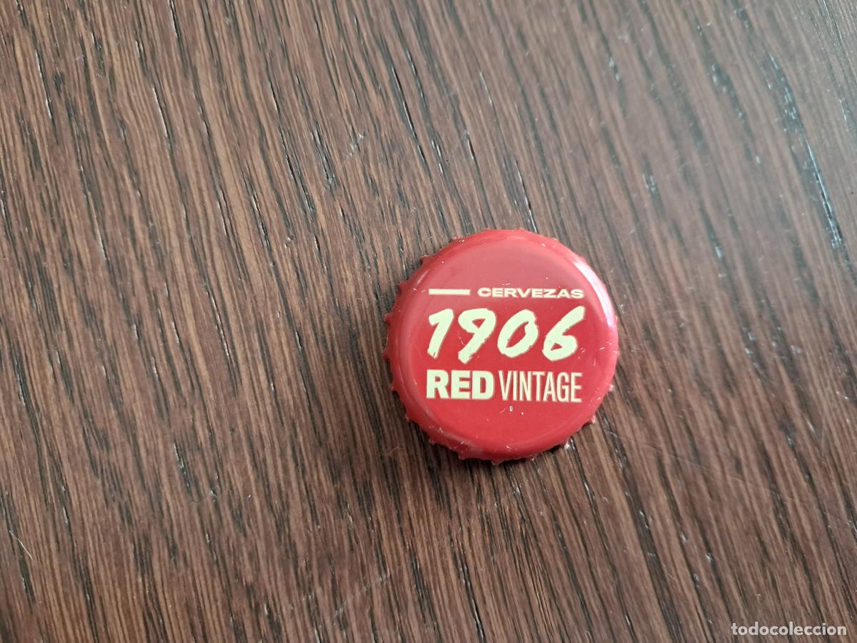 Coleccionismo de cervezas: chapa tap&oacute;n corona de cerveza, estrella Galicia 1906, red vintage.