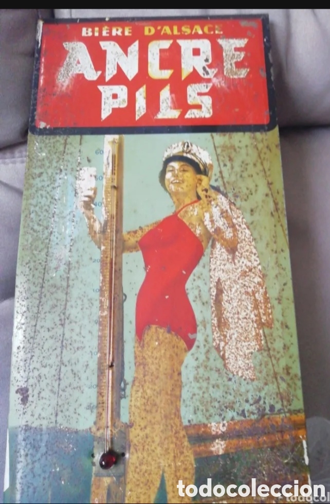 Coleccionismo de cervezas: Term&oacute;metro chapa ANCRE PILS - Foto 3