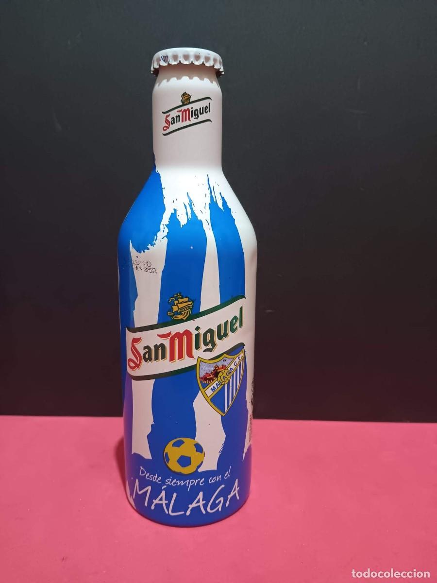 Coleccionismo de cervezas: botella de aluminio edicion limitada cerveza san miguel equipo de futbol malaga cf