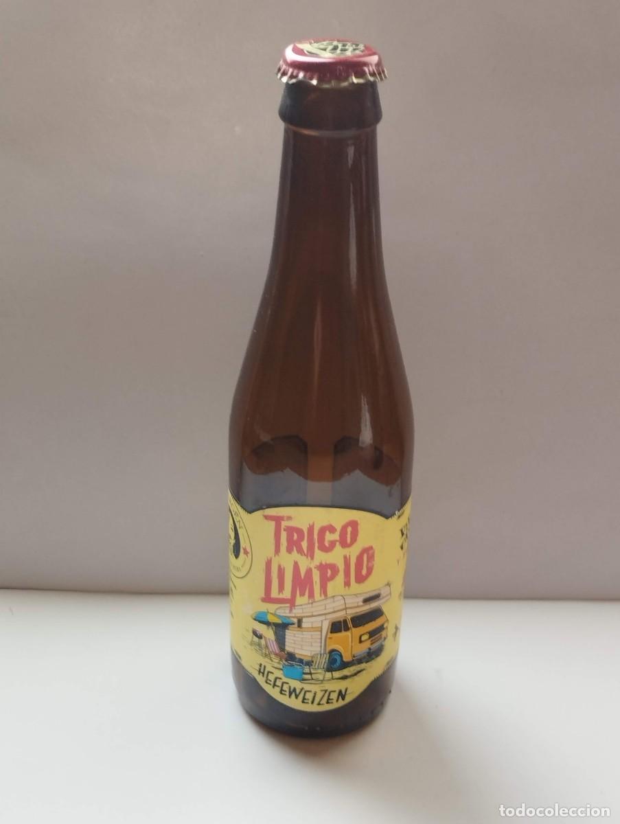 Collectable Beer: BOTELLA BOTELLIN TERCIO CERVEZA TRIGO LIMPIO - LA VIRGEN - INCLUYE CHAPA- TAPA - TAPON CORONA