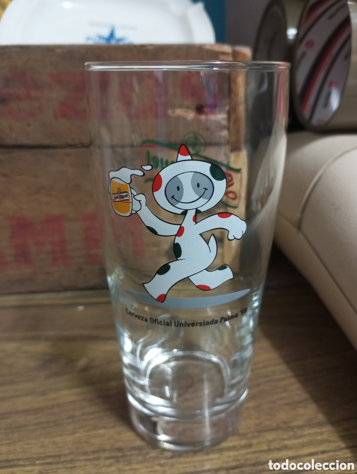 Coleccionismo de cervezas: Vaso cerveza San Miguel edici&oacute;n universiada Palma 1999