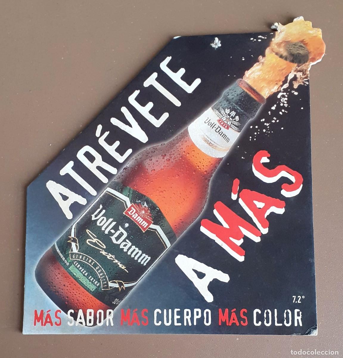 Coleccionismo de cervezas: Propaganda cerveza VOLL &ndash; DAMM -- Atr&eacute;vete a m&aacute;s -- Cart&oacute;n duro