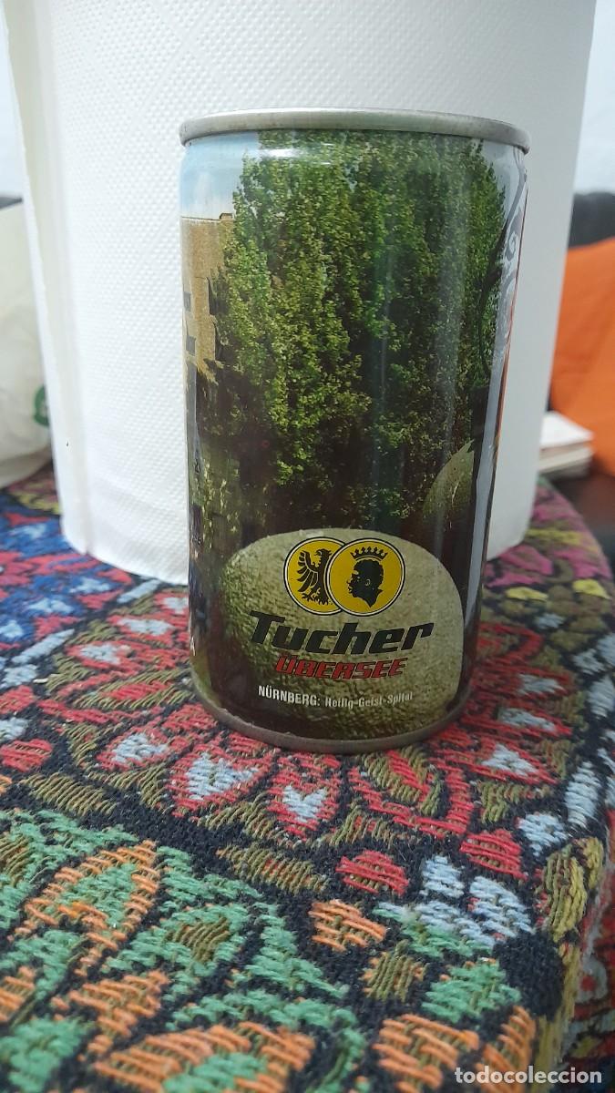 Coleccionismo de cervezas: Lata de cerveza Tucher &uuml;bersee Alemania Germany bier beer biere birra N&uuml;rnberg Heilig Geist Spital