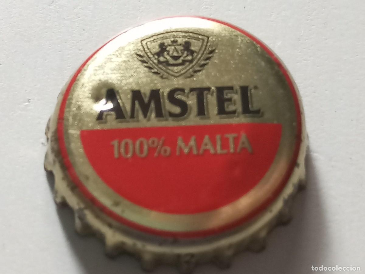 Coleccionismo de cervezas: Chapa tap&oacute;n corona de la cerveza de Pa&iacute;ses Bajos AMSTEL 100% MALTA