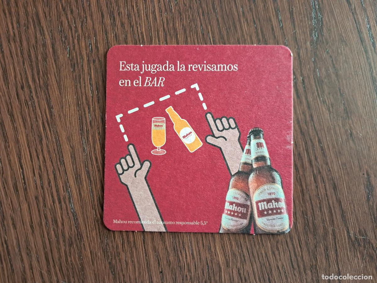 Coleccionismo de cervezas: posavasos de cerveza, Mahou, esta jugada la revisamos en el bar, futbol, liga tv.