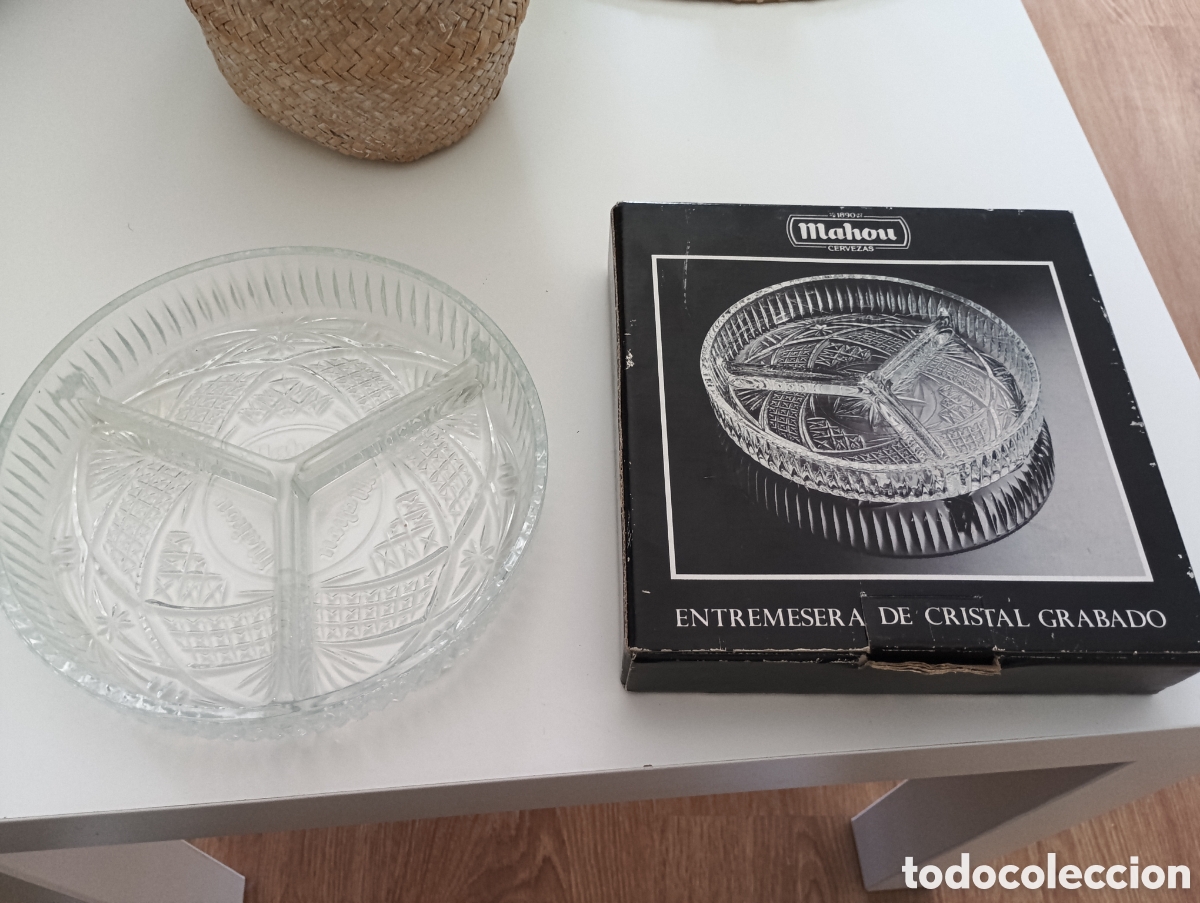 Coleccionismo de cervezas: Entremesera de Cristal Grabado Mahou Cerveza - Plato de Aperitivos / Sin Usar / 19 cm de diametro