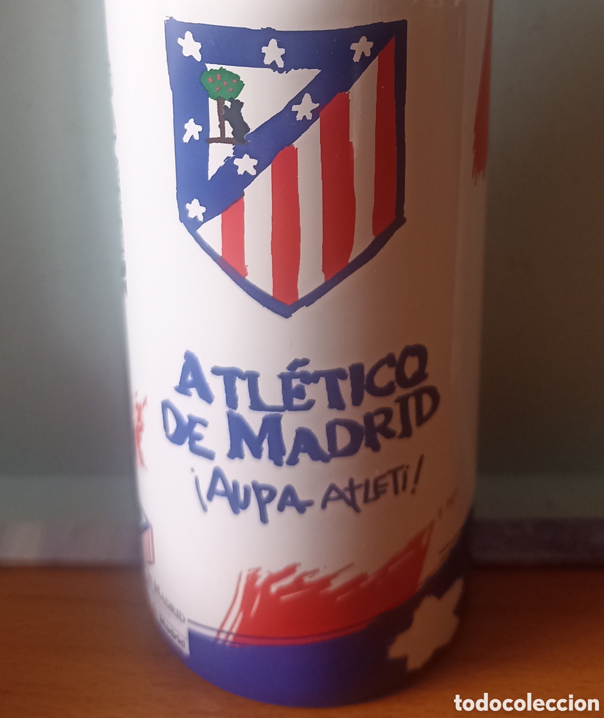 Coleccionismo de cervezas: Botella cerveza aluminio Mahou Atl&eacute;tico de Madrid &iexcl;Aupa Atleti! vac&iacute;a con chapa 33cl