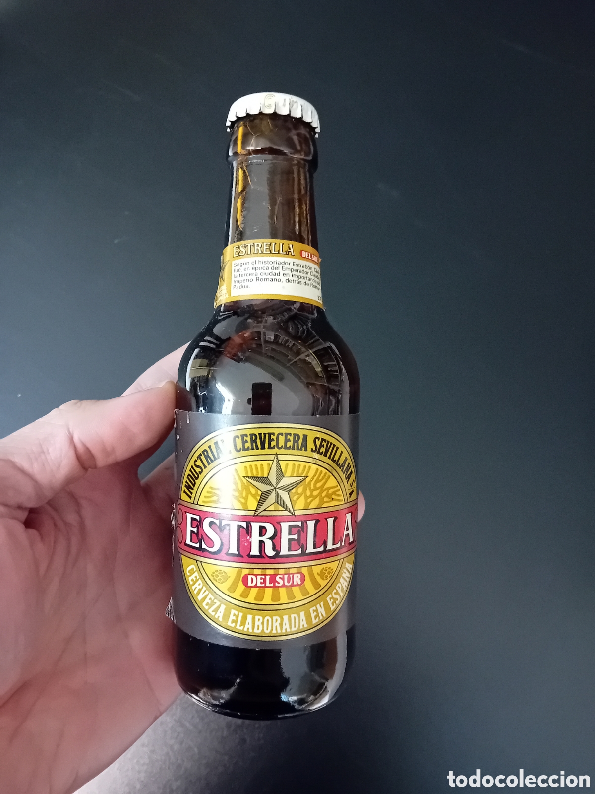 Collectable Beer: BOTELLA LLENA Y SIN ABRIR CERVEZA ESTRELLA DEL SUR. INDUSTRIAL CERVECERA SEVILLANA. D&Eacute;CADA 1980