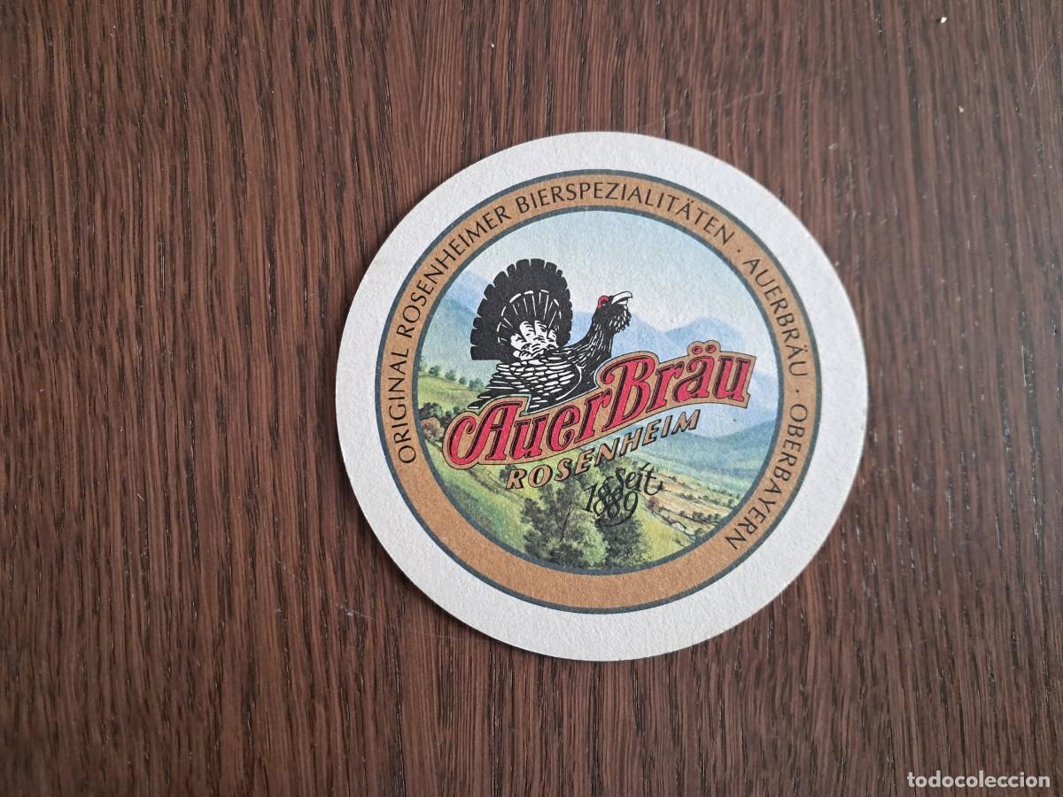 Coleccionismo de cervezas: posavasos de cerveza publicitario, Auer Br&auml;u Rosenheim-Hotel Gasthof Falkenstein. Alemania.