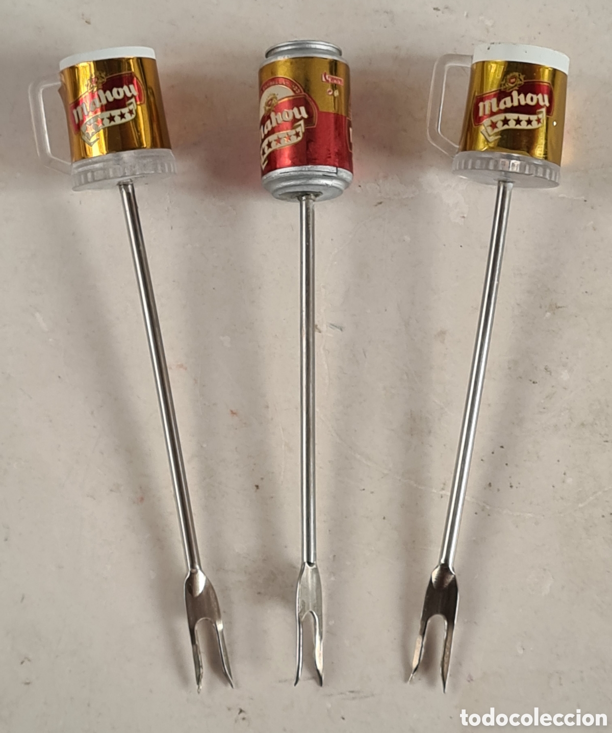 Coleccionismo de cervezas: 3 Banderillas Palillos publicidad Cerveza Mahou - Latas Jarra - Decoraci&oacute;n Breweriana Espa&ntilde;ola Beer