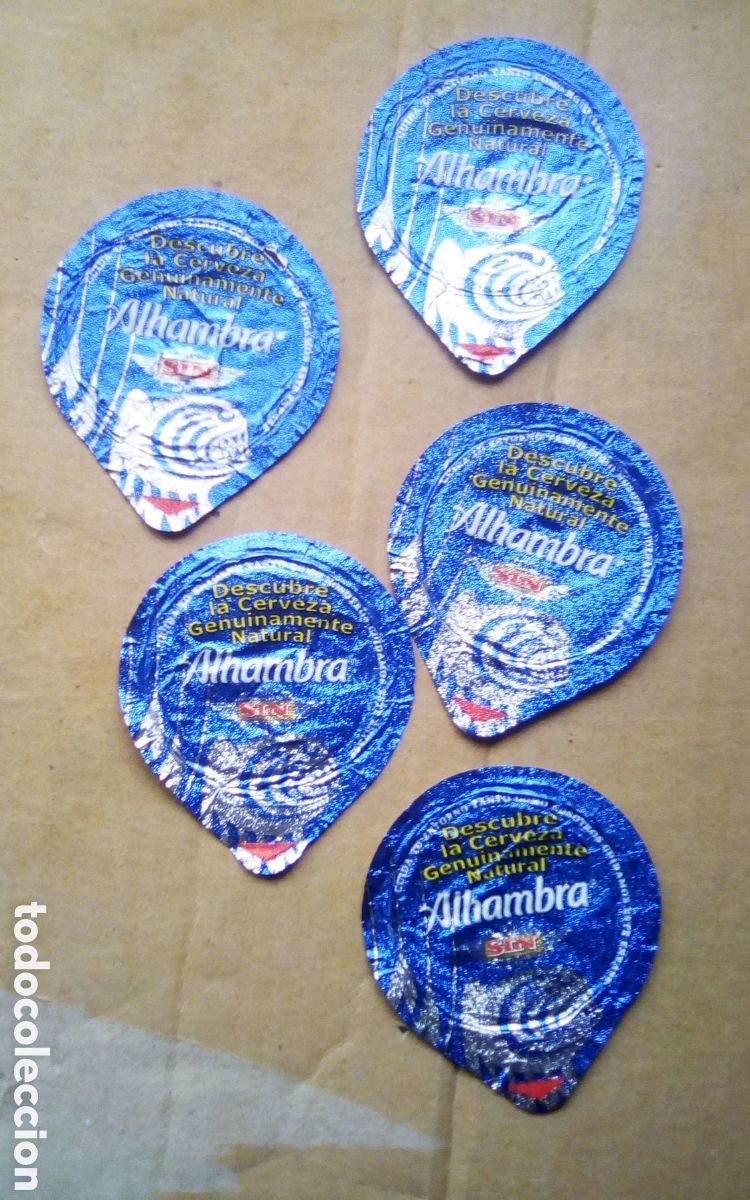 Coleccionismo de cervezas: Lote 5 tapas de aluminio cerveza Alhambra sin alcohol.