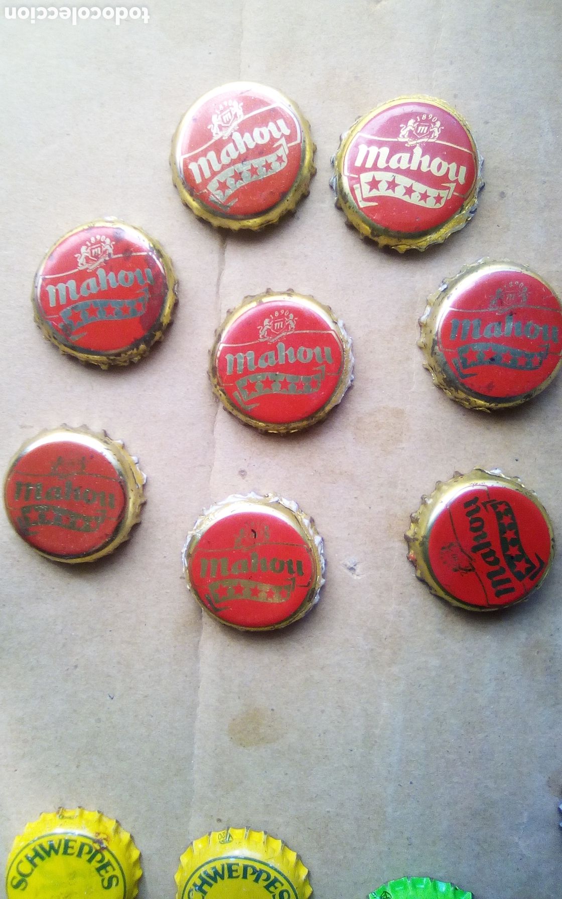 Coleccionismo de cervezas: 8 Tapones chapas Mahou cinco estrellas, de los a&ntilde;os 80s/90s.