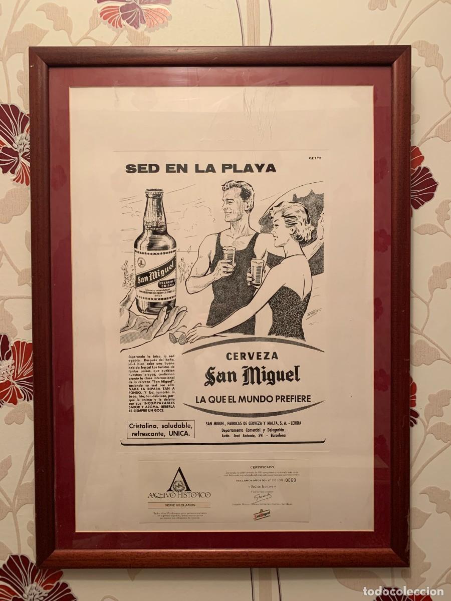Coleccionismo de cervezas: CUADROS; RECLAMO PUBLICITARIO A&Ntilde;OS 50 CERVEZAS SAN MIGUEL - SED EN LA PLAYA-.