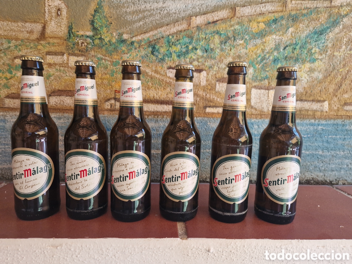 Colecionismo de cervejas: Botella cerveza San Miguel Sentir Málaga edición limitada