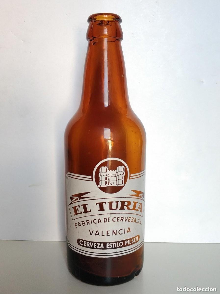Collectable Beer: Antigua botella de cerveza el Turia, es de un tercio, 1/3 - serigrafiada blanco