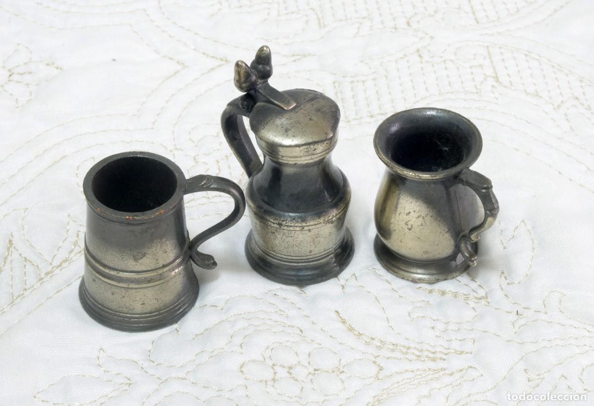 Collectionnisme de bi&egrave;res: LOTE DE 3 JARRAS DE CERVEZA EN MINIATURA, METAL, PROBABLE ESTA&Ntilde;O O S&Iacute;MIL. MADE IN SPAIN. VINTAGE