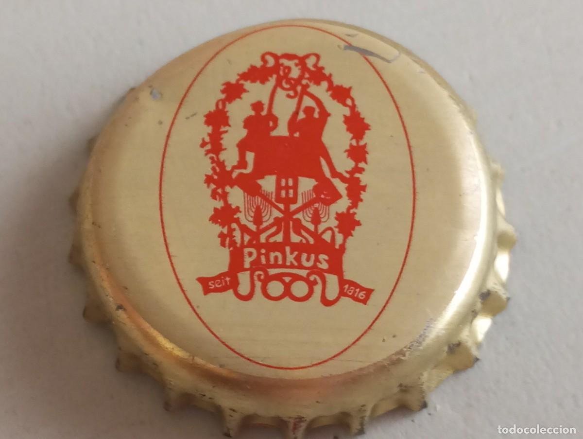 Collectionnisme de bi&egrave;res: Chapa tap&oacute;n corona de la cerveza alemana PINKUS SEIT 1816 (roja)