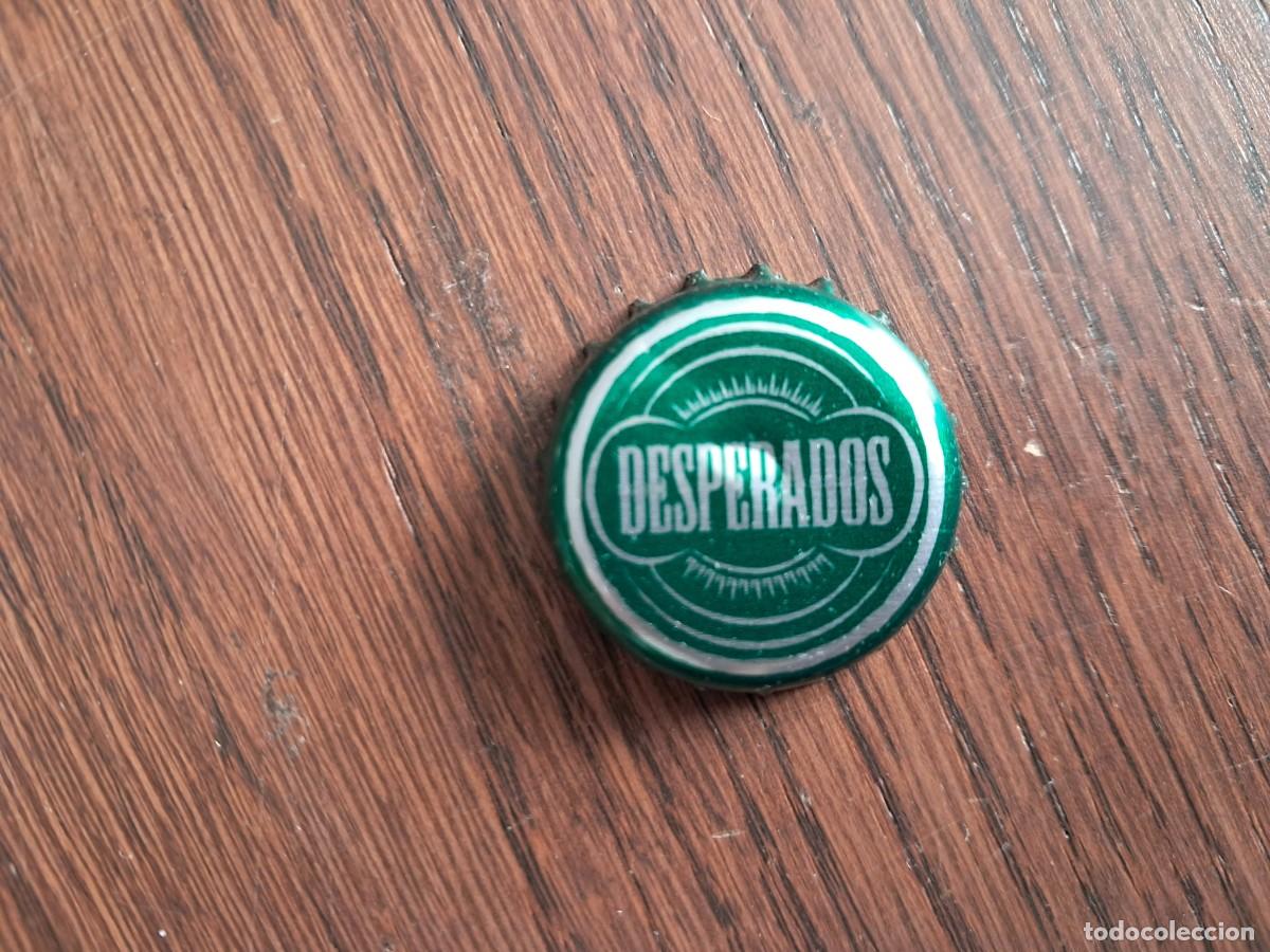Coleccionismo de cervezas: chapa tap&oacute;n corona de cerveza, desperados, verde.