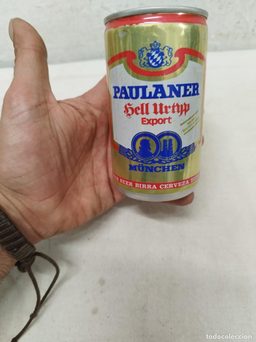 Coleccionismo de cervezas: Antigua lata de cerveza, Paulaner Hell Urtyp Export.