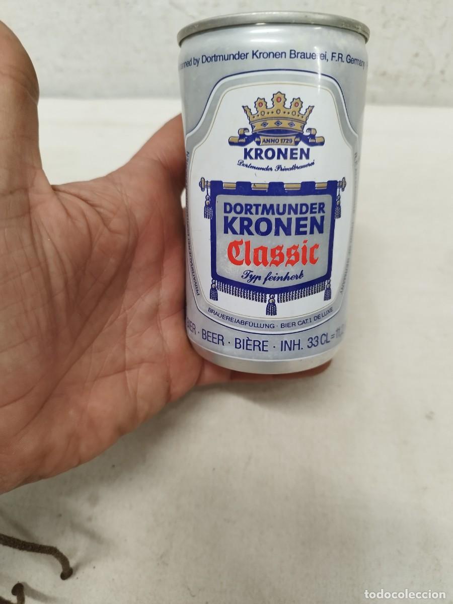 Coleccionismo de cervezas: Antigua lata de cerveza, Dortmunder Kronen de Alemania.