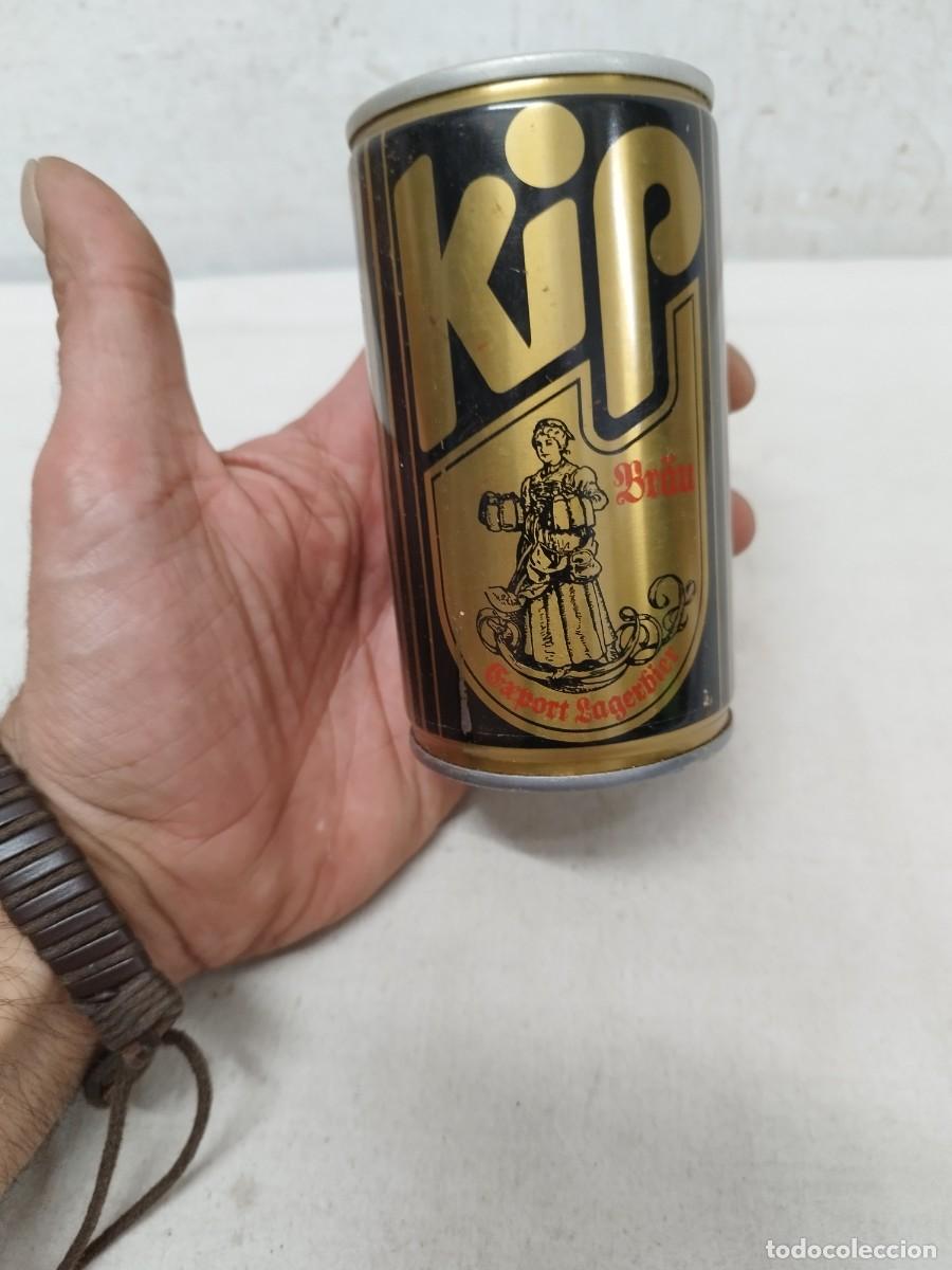 Coleccionismo de cervezas: Antigua lata de cerveza, Kip Lager. Munich.