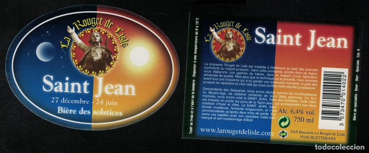 Colecionismo de cervejas: Francia Lot 2 Etiquettes Bi&egrave;re Beer Labels Saint Jean bi&egrave;re des solstices La Rouget de Lisle