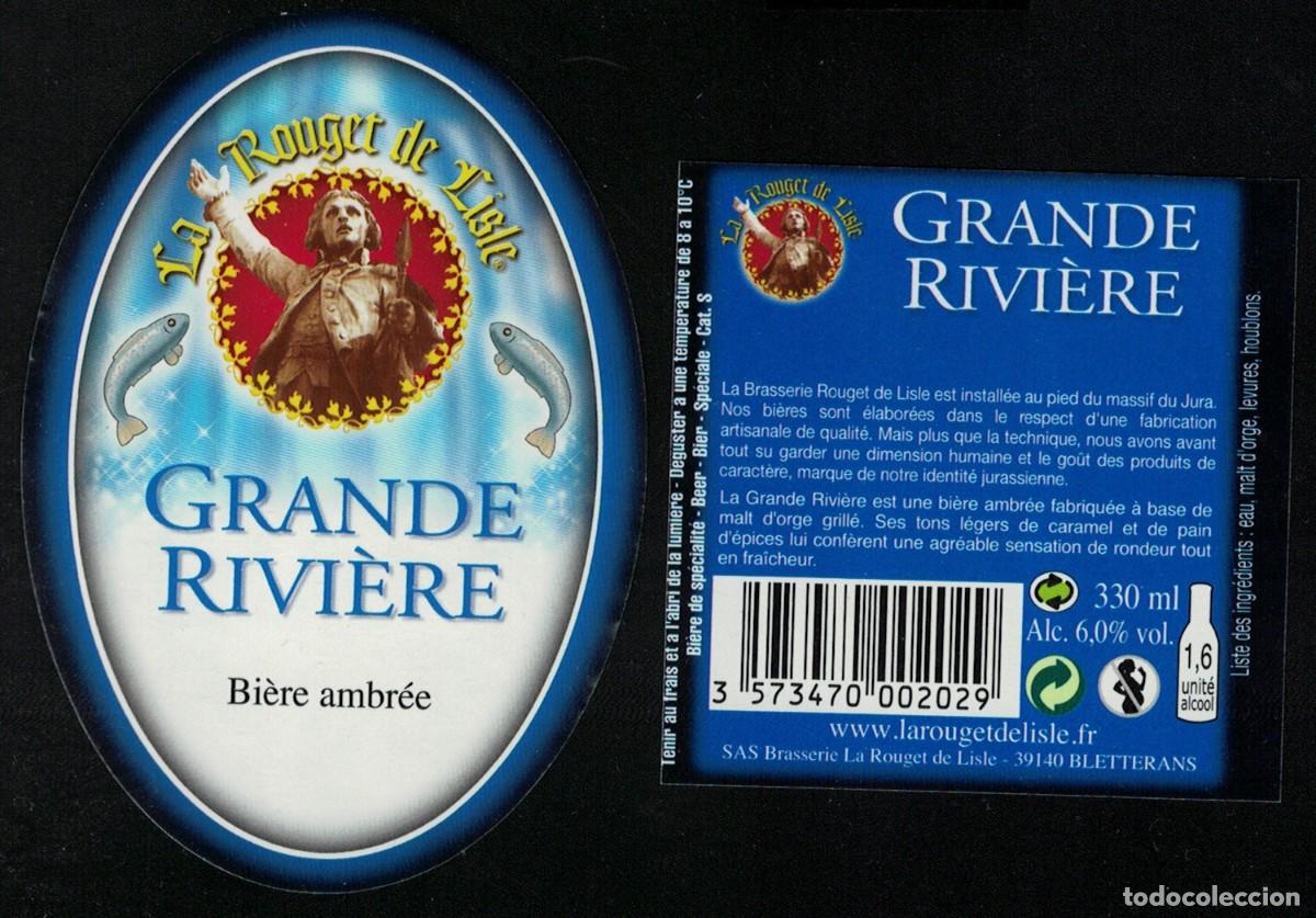 Colecionismo de cervejas: France Lot 2 Etiquettes Bi&egrave;re Beer Labels Ambr&eacute;e Grande Rivi&egrave;re La Rouget de Lisle
