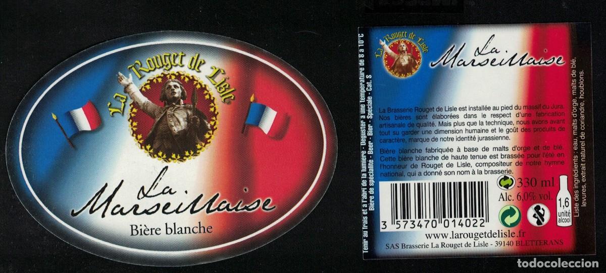 Colecionismo de cervejas: Francia Lot 2 Etiquettes Bi&egrave;re Beer Labels Blanche La Marseillaise La Rouget de Lisle