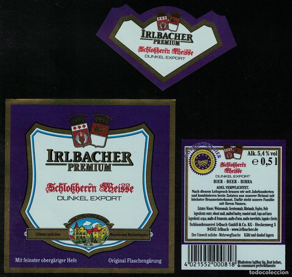 Sammeln von Brauereiartikeln: Alemania Lot 3 Etiquettes Bi&egrave;re Irlbacher Premium Schlossherrn Weisse Dunkel Export